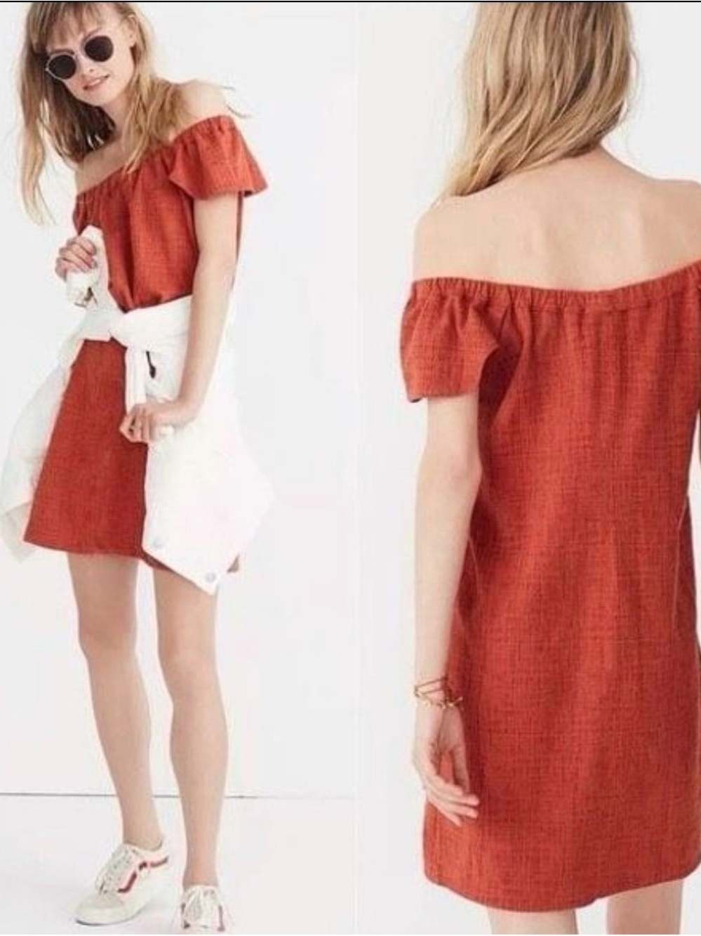 Madewell Off-Shoulder Mini Dress in Rust